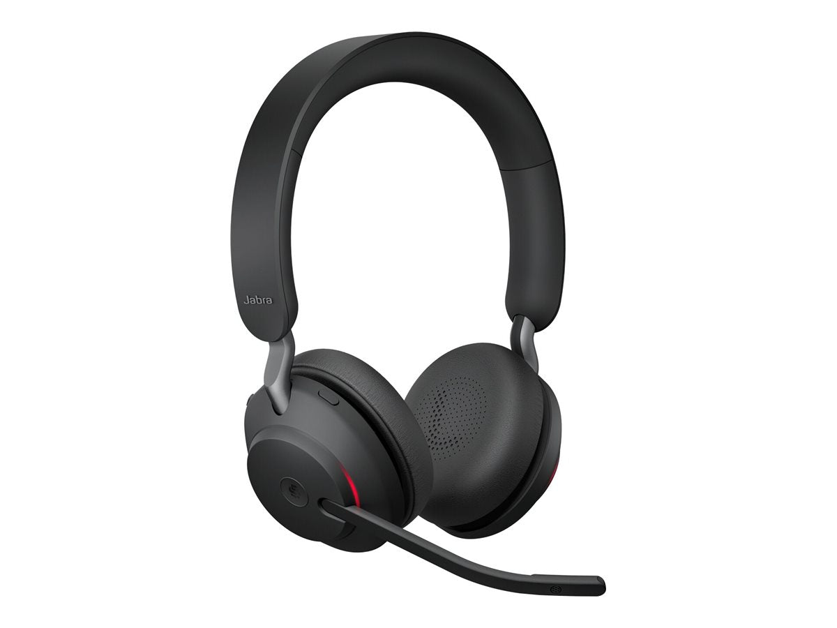 Black headphones with a microphone on a white background